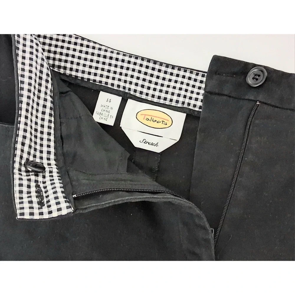 Talbots Pants Women's Size 14 Black Cropped Tie Hem Gingham Zip Pre-owned